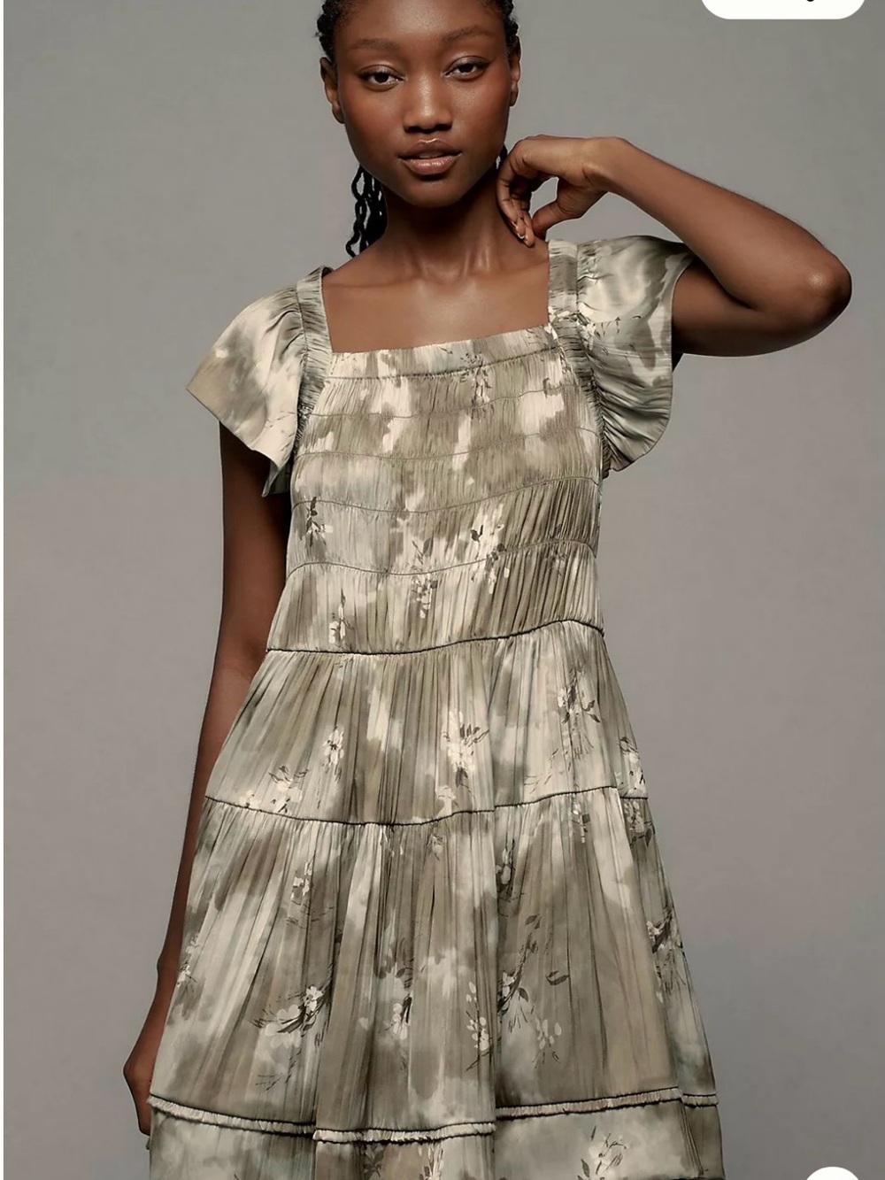 Anthropology Women's Sage Floral Tiered Square-Neck Dress